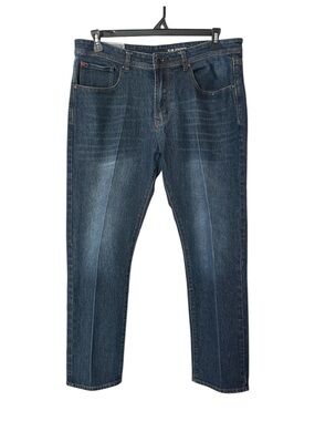 MBX Slim Fit Stretch Jeans 36x30 Medium Wash Pressed Crease Denim